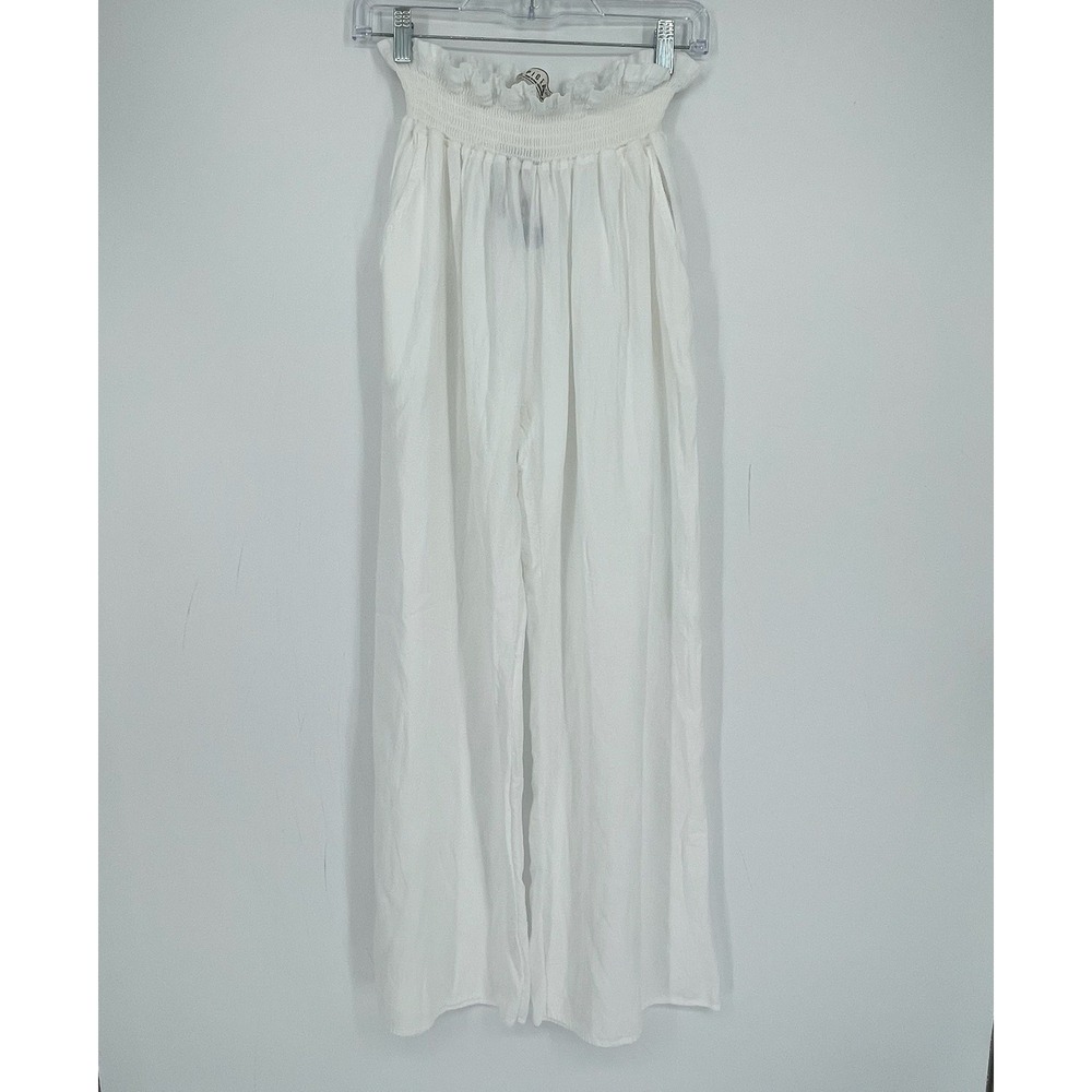 Seaspice NWT Women's White Smocked Waist Cotton Wide Leg Resort Pants Size XL